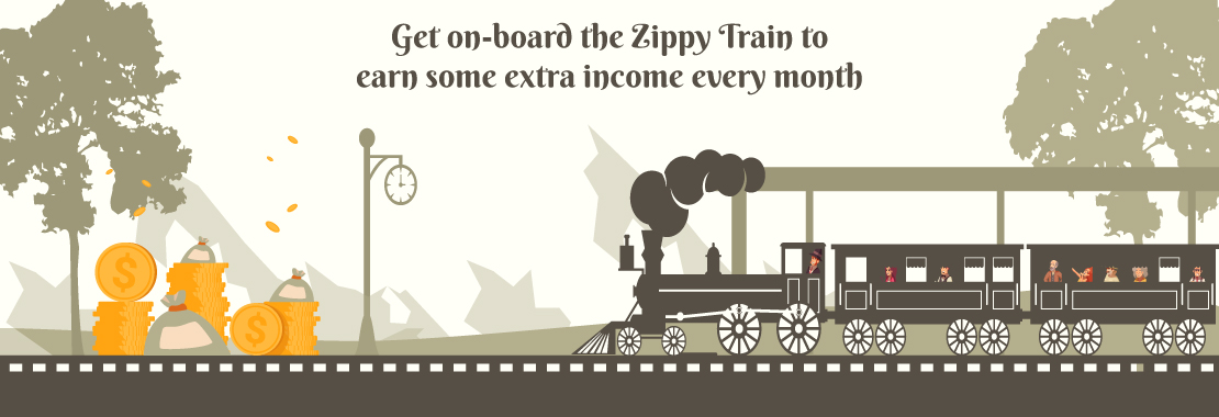 A train with an engine driver, passengers have money in their hands