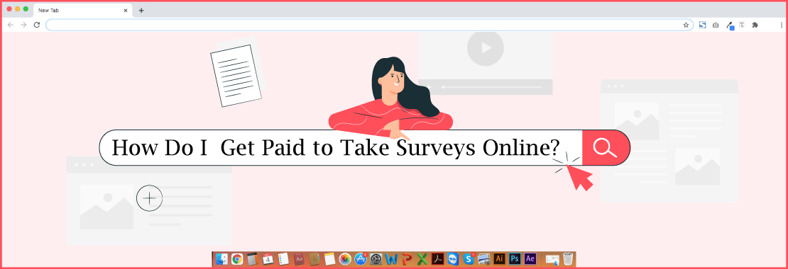 A girl searching about paid survey sites online.